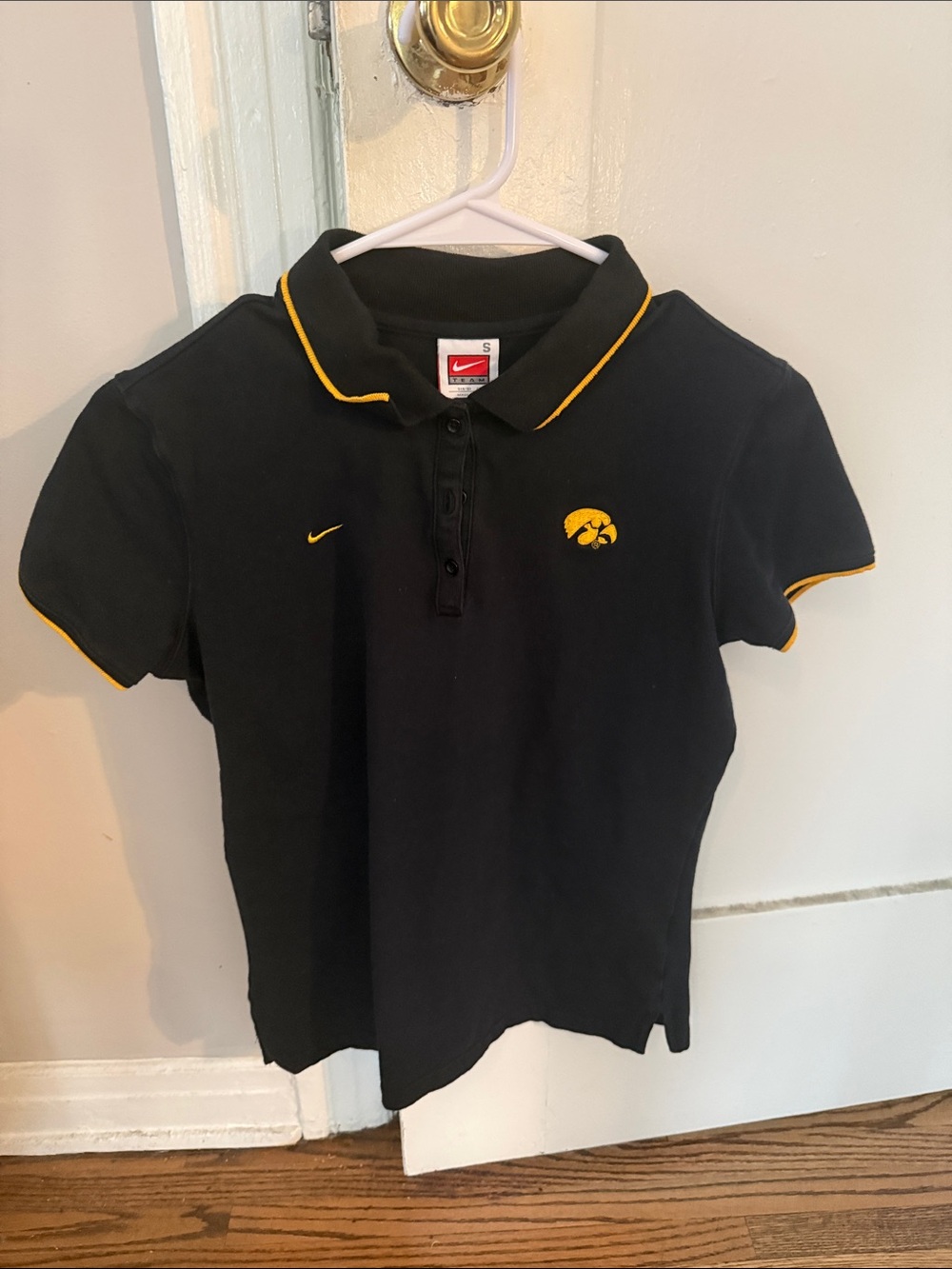 Nike Black Short-Sleeve Polo with Gold Trim and Embroidered Logo Y2K